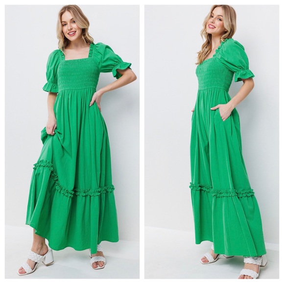 ShopEvelynne Dresses & Skirts - Boho Beautiful Linen Cotton Solid Smoking Detail Long Dress